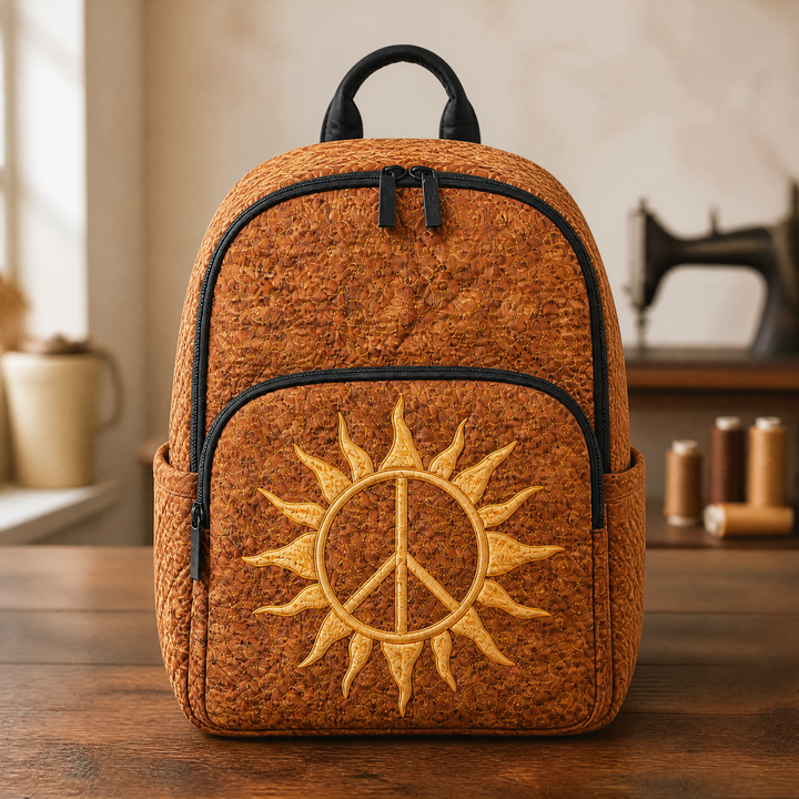 Sac à dos matelassé avec symbole de soleil et de paix