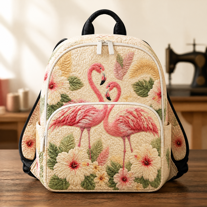 Sac à dos rose matelassé avec flamant rose